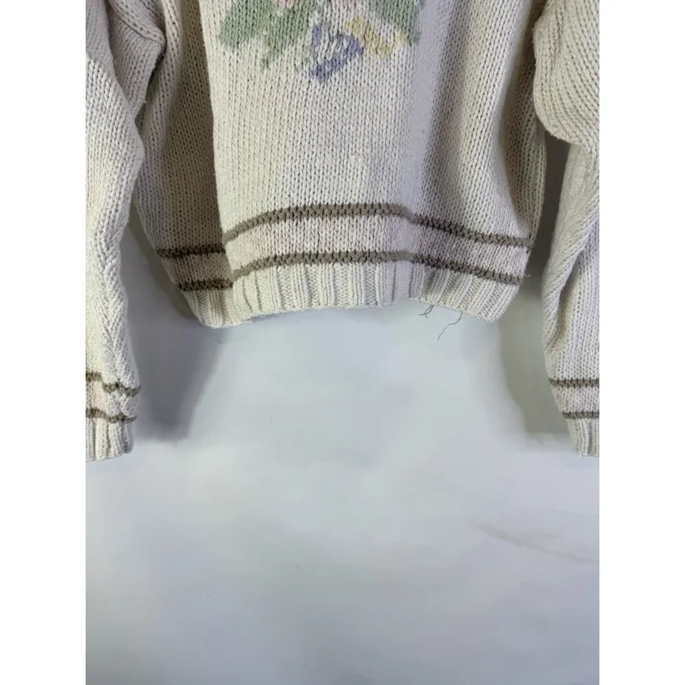 Vintage 90s Cottagecore Baby Sweater Floral Knit Cropped - Picture 2 of 7